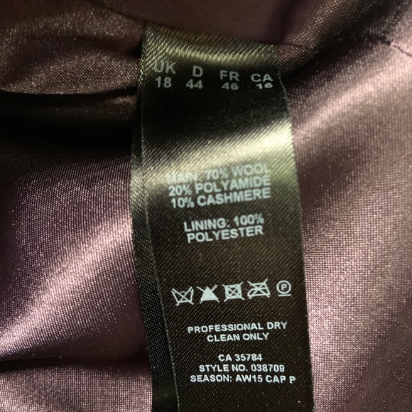 Plus size princess dress coat. Royal purple wool/cashmere blend. Size 16. - Picture 5 of 5